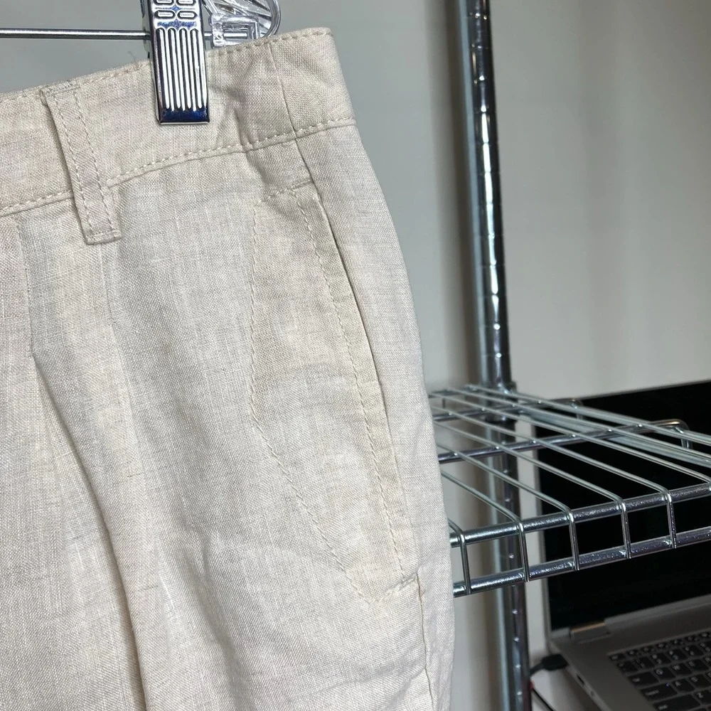 MANGO Women's Ivory Linen Pants Sz 14 Tapered Career Coastal Old Money Natural